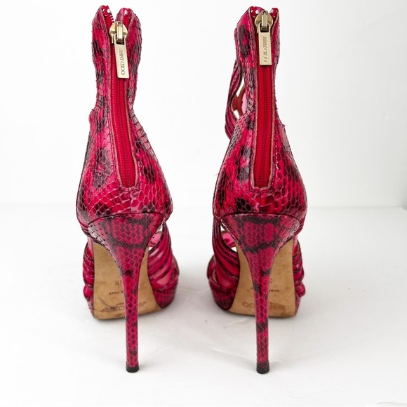 SZ 36.5 Jimmy Choo Pink Red Patent SnakeSkin Leather Heels - Picture 4 of 9